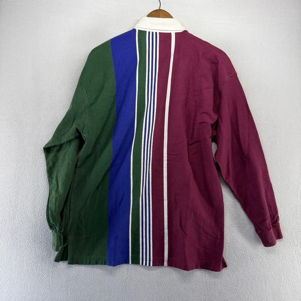 Vintage Gant Rugby Shirt men's Medium Red Blue Green Vertically Striped 90s Peru - Picture 7 of 8